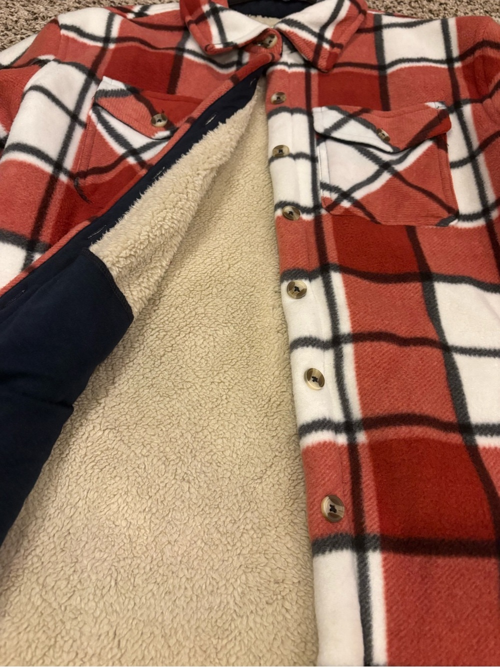 Red Plaid Utility Shacket Jacket with Button Front - Picture 2 of 4